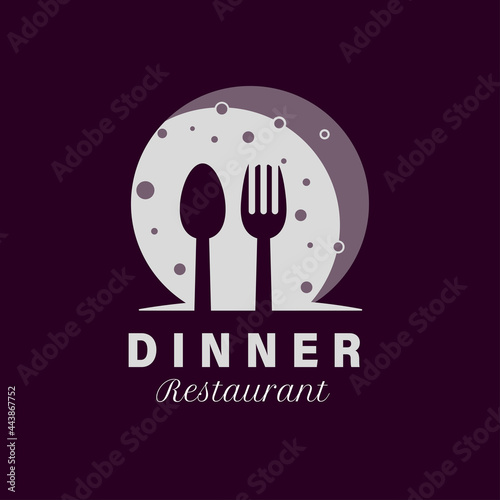Simple Dinner Restaurant Logo. A simple logo icon with a combination of spoon, fork, and moon 