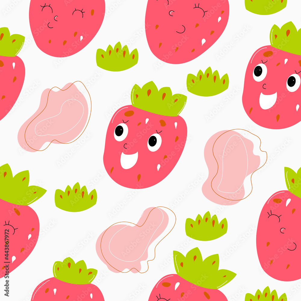 Seamless pattern with smiling strawberries. Seamless pattern with smiling strawberries.
