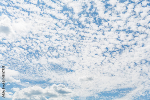 Blue sky with clouds and sun. filling the frame