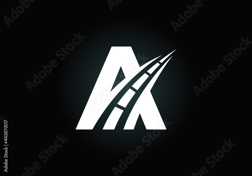 Letter A with road logo sing. The creative design concept for highway maintenance and construction. Transportation and traffic theme.