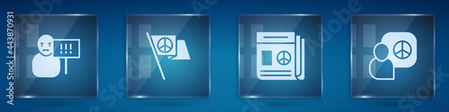 Set Protest, Peace, News and talks. Square glass panels. Vector