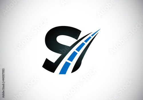 Letter S with road logo sing. The creative design concept for highway maintenance and construction. Transportation and traffic theme.