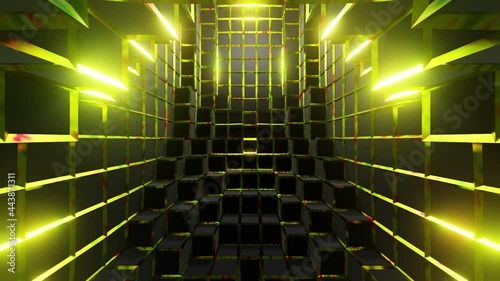 Rotated loop of the road with black cubes and gold stripes photo