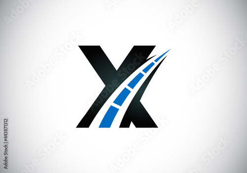 Letter X with road logo sing. The creative design concept for highway maintenance and construction. Transportation and traffic theme.