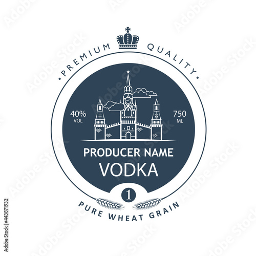 template vodka label with Moscow Kremlin in retro style