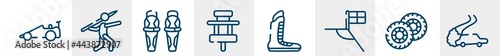 racing line icons such as drag racing, javelin, shin, paddock, boxing shoe, drifting outline vector sign. symbol, logo illustration. linear style icons set. pixel perfect vector graphics.