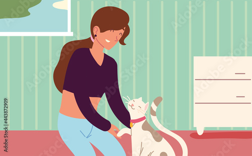 woman caressing her cat