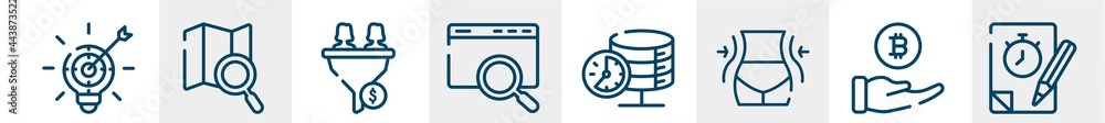 general line icons such as marketing strategy, map search, lead conversion, sem, real time data, quiz outline vector sign. symbol, logo illustration. linear style icons set. pixel perfect vector general line icons such as marketing strategy, map search, lead conversion, sem, real time data, quiz outline vector sign. symbol, logo illustration. linear style icons set. pixel perfect vector