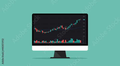 Cryptocurrency, forex, stock trade on computer monitor with financial chart to buy and sell for exchange market concept, vector flat illustration
