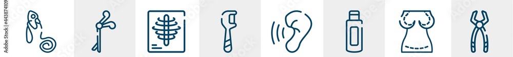 dentist line icons such as oxygen mask, medical clamp, x rays, floss, hearing, tooth pliers outline vector sign. symbol, logo illustration. linear style icons set. pixel perfect vector graphics. dentist line icons such as oxygen mask, medical clamp, x rays, floss, hearing, tooth pliers outline vector sign. symbol, logo illustration. linear style icons set. pixel perfect vector graphics.