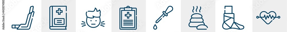 medical services line icons such as inhalator, vademecum, sick boy, medical result, ear dropper, cardiology outline vector sign. symbol, logo illustration. linear style icons set. pixel perfect medical services line icons such as inhalator, vademecum, sick boy, medical result, ear dropper, cardiology outline vector sign. symbol, logo illustration. linear style icons set. pixel perfect