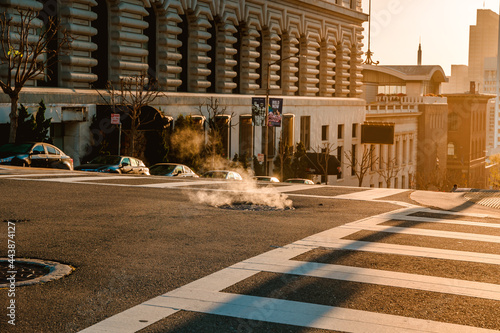 Photography Steam from a manhole on a San Francisco street in the morning