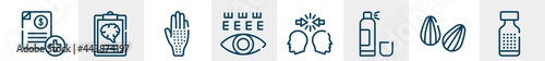 medical services line icons such as medical invoice, mental checklist, allergic, eye test, conflict, homeopathy outline vector sign. symbol, logo illustration. linear style icons set. pixel perfect