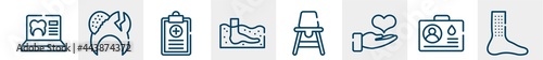 allergies line icons such as null, decayed, health report, thalassotherapy, baby chair, urticaria outline vector sign. symbol, logo illustration. linear style icons set. pixel perfect vector
