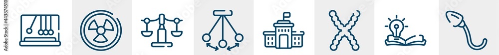 science line icons such as newtons cradle, hazardous, libra, pendulum, high school, spermatozoon outline vector sign. symbol, logo illustration. linear style icons set. pixel perfect vector science line icons such as newtons cradle, hazardous, libra, pendulum, high school, spermatozoon outline vector sign. symbol, logo illustration. linear style icons set. pixel perfect vector