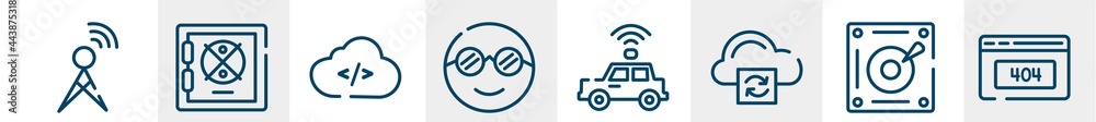 laptop browser line icons such as cellular, strongbox, cloud coding, nerd, self driving, 404 outline vector sign. symbol, logo illustration. linear style icons set. pixel perfect vector graphics. laptop browser line icons such as cellular, strongbox, cloud coding, nerd, self driving, 404 outline vector sign. symbol, logo illustration. linear style icons set. pixel perfect vector graphics.