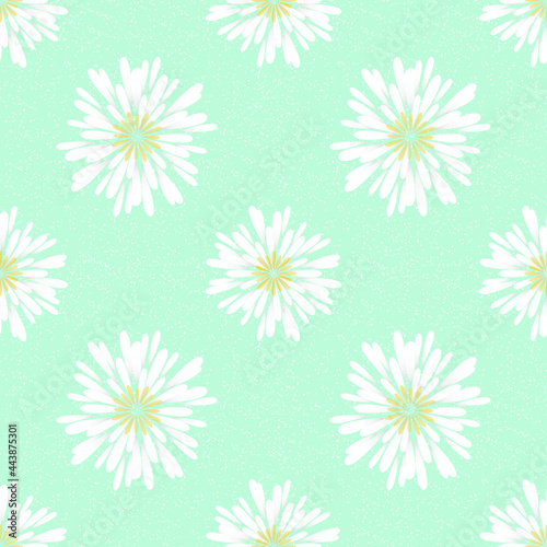 Wild abstract chamomile flowers. Seamless summer pattern with beautiful flowers on a heavenly blue background. For printing on fabrics, textiles, paper, interior design. Vector graphics.