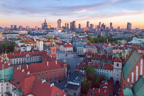 Beautiful evening summer cityscape of Warsaw, Poland