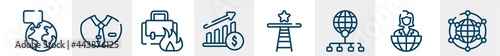 global business line icons such as breaking, dress code, burning, raise, shortcut, free trade outline vector sign. symbol, logo illustration. linear style icons set. pixel perfect vector graphics.