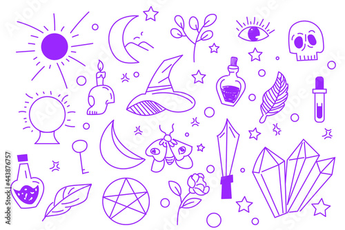 mystical anatomy. Set of Celestial Magic doodles element. vector illustration design