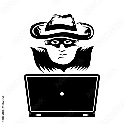 Hacker with Laptop Icon Isolated on White Background