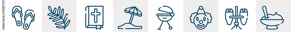 thanksgiving line icons such as flip flops, fern, bible, sun umbrella, grill, mashed potatoes outline vector sign. symbol, logo illustration. linear style icons set. pixel perfect vector graphics. thanksgiving line icons such as flip flops, fern, bible, sun umbrella, grill, mashed potatoes outline vector sign. symbol, logo illustration. linear style icons set. pixel perfect vector graphics.