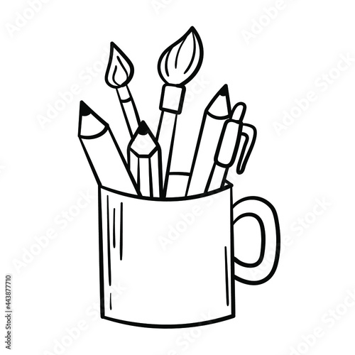 Mug with pencils bw