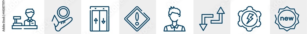 line icons such as salesman, soccer, elevator, caution, boy, new outline vector sign. symbol, logo illustration. linear style icons set. pixel perfect vector graphics. line icons such as salesman, soccer, elevator, caution, boy, new outline vector sign. symbol, logo illustration. linear style icons set. pixel perfect vector graphics.
