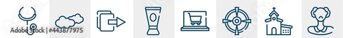 line icons such as stethoscope, flat, , cosmetics, online shop, old outline vector sign. symbol, logo illustration. linear style icons set. pixel perfect vector