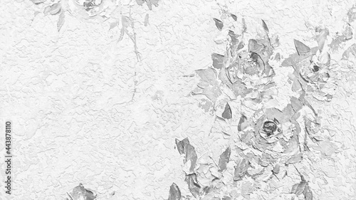 Decorative plaster. Background. Texture. Black and white background. Decorative plaster in black and white. Flowers. Beautiful texture.