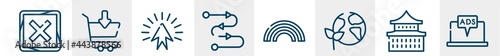 line icons such as no, purchase, click, flow, rainbow, ads outline vector sign. symbol, logo illustration. linear style icons set. pixel perfect vector graphics.
