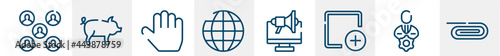 line icons such as customers, pig, hand, web, advertising, clip outline vector sign. symbol, logo illustration. linear style icons set. pixel perfect vector graphics.