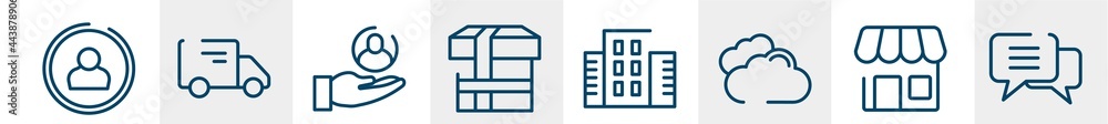line icons such as profile, delivery, customer, gift, office, chat outline vector sign. symbol, logo illustration. linear style icons set. pixel perfect vector graphics. line icons such as profile, delivery, customer, gift, office, chat outline vector sign. symbol, logo illustration. linear style icons set. pixel perfect vector graphics.