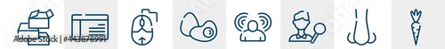 line icons such as boxes, interface, mouse, egg, awareness, carrot outline vector sign. symbol, logo illustration. linear style icons set. pixel perfect vector graphics.