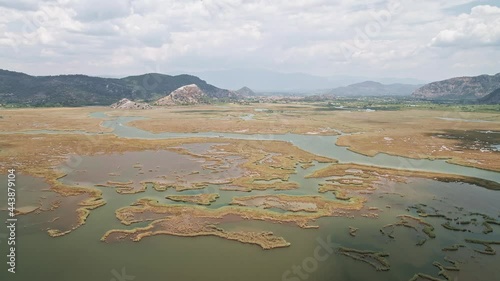 Aerial view of the Dalyan river delta flowing into the Aegean sea, famous Iztuzu Beach in Mugla Province, Turkey