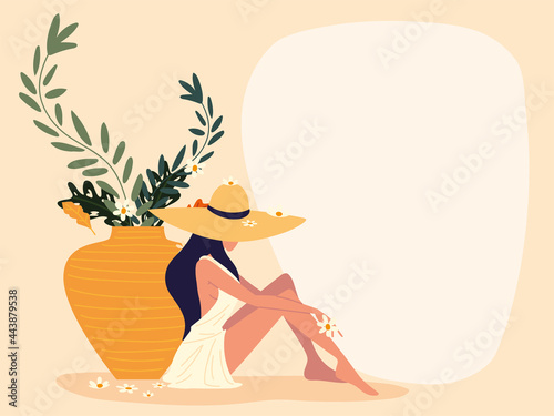 woman sitting flowers peaceful