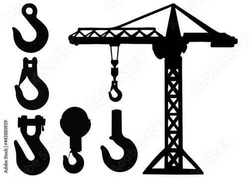 Lifting crane and hook in the set. A vector image. photo