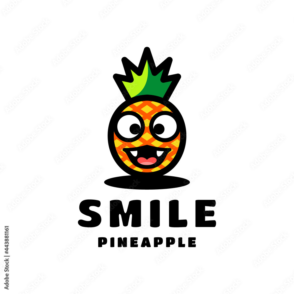 Simple Mascot Logo Design Pineapple Fruit Smile. Abstract, emblem, design, concept, logo, logotype, element