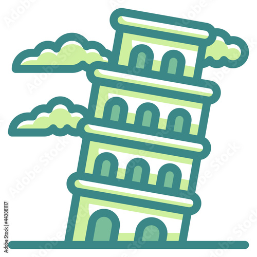 pisa tower blue line icon