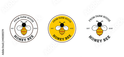 Honey bee round stamp line logo
