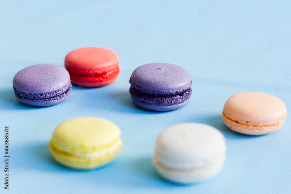 Colorful macaroons on a blue background Colorful macaroons on a blue background
