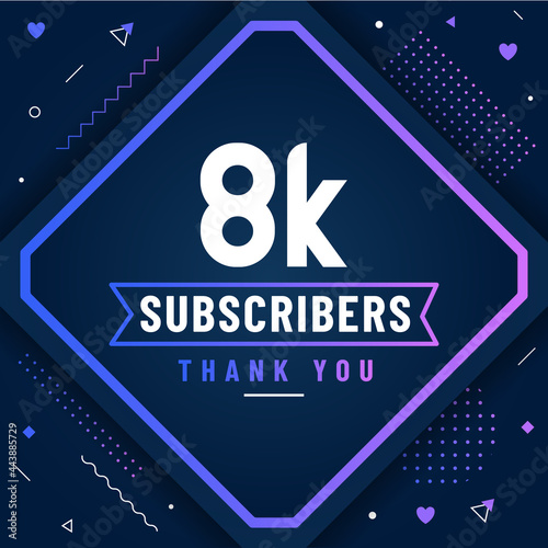 Thank you 8K subscribers, 8000 subscribers celebration modern colorful design.