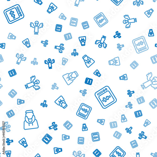 Set line Monk, Online church pastor preaching and Angel on seamless pattern. Vector