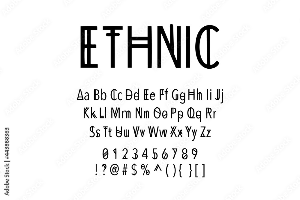 Ethnic hand drawn vector font type in line style