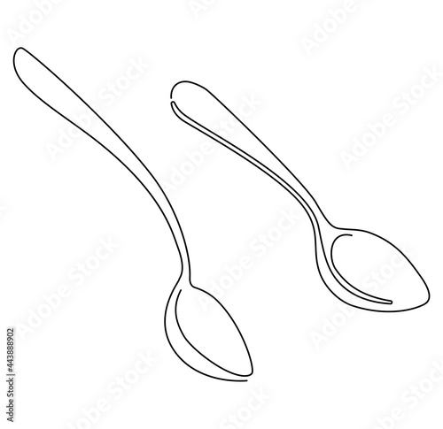 Continuous line drawing. Tea spoon set. Vector illustration.
