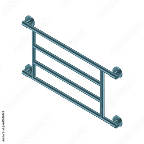 Vector illustration heated towel rail isolated on white background. Realistic metal coil pipe icon in flat cartoon style. Modern iron bathroom central heating radiator. Shiny towel rack for bathroom.