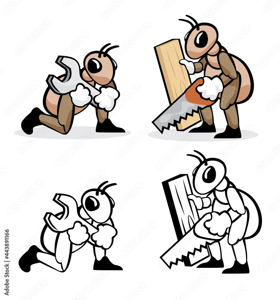 Vector illustration about ant profession carpenter and locksmith Vector illustration about ant profession carpenter and locksmith