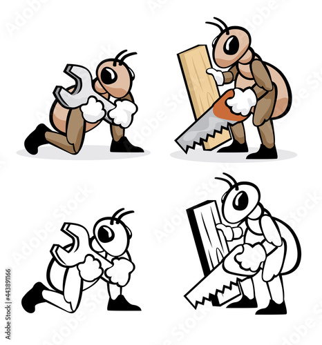 Vector illustration about ant profession carpenter and locksmith