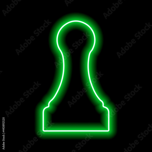 Neon green contour chess figure pawn on a black background