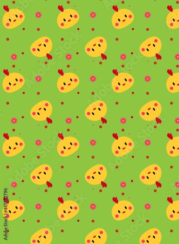 seamless pattern with yellow chicken wallpaper and green background